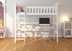 Lit Enfant Mezzanine Bois De Pin Blanc 90x200 Cm Mikola -Vente De Chambre lit enfant mezzanine bois de pin blanc 90x200 cm mikola 3666722954006 1508834