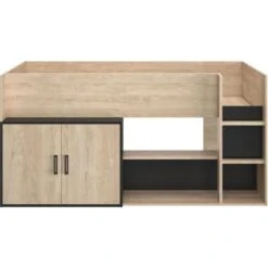 Lit Enfant Mi-hauteur Avec Rangement - Décor Chene Blond Et Noir - Sommier Inclus - 90 X 200 Cm - ARZ -Vente De Chambre lit enfant mi hauteur avec rangement decor chene blond et noir sommier inclus 90 x 200 cm arz 3483600970763 591986