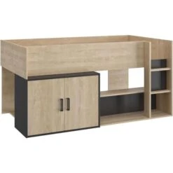 Lit Enfant Mi-hauteur Avec Rangement - Décor Chene Blond Et Noir - Sommier Inclus - 90 X 200 Cm - ARZ -Vente De Chambre lit enfant mi hauteur avec rangement decor chene blond et noir sommier inclus 90 x 200 cm arz 3483600970763 591988