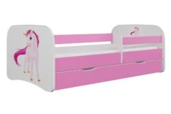 Lit Enfant Rose Licorne Avec Sommiers Et Barrière De Sécurité Amovible Drimy