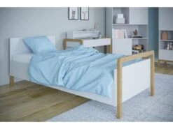 Lit Enfant Scandinave Blanc Et Bois De Chêne Vernis Vanka 80x180 Cm -Vente De Chambre lit enfant scandinave blanc et bois de chene vernis vanka 80x180 cm 3666722167543 1232927