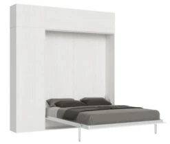 Lit Escamotable 140x190 Cm Avec 1 Colonne De Rangement 2 Meubles Hauts Bois Blanc Kanto