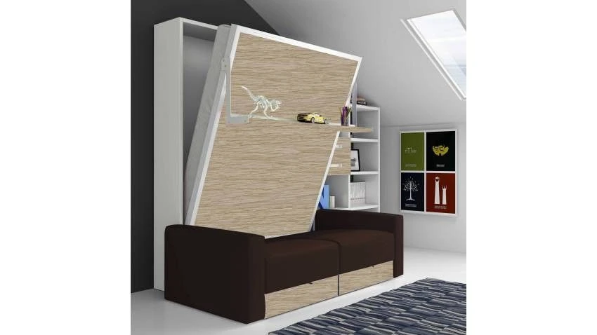 Lit Escamotable 90x190 Cm Avec Canapé Coffre Et étagères Modula 2 Lit Escamotable 90x190 Cm Avec Canapé Coffre Et étagères Modula – Image 2