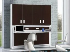 Lit Escamotable 90x190 Cm P 34 Cm Chocolat Avec étagères Et Bureau Miko