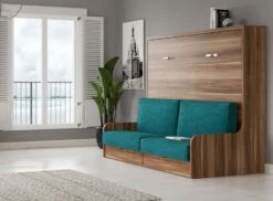 Lit Escamotable Autoporteur Horizontal 140x200 Cm Avec Canapé Tissu Kalian