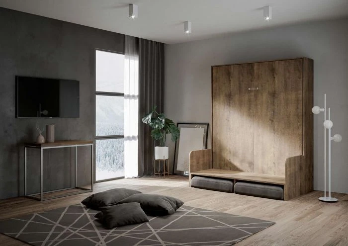 Lit Escamotable Vertical Avec Canapé Bois Noyer 120x190 Cm Kanto 4 Lit Escamotable Vertical Avec Canapé Bois Noyer 120x190 Cm Kanto – Image 4