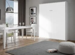 Lit Escamotable Vertical Frêne Blanc Et Porte Blanche Kanto 160x190 Cm