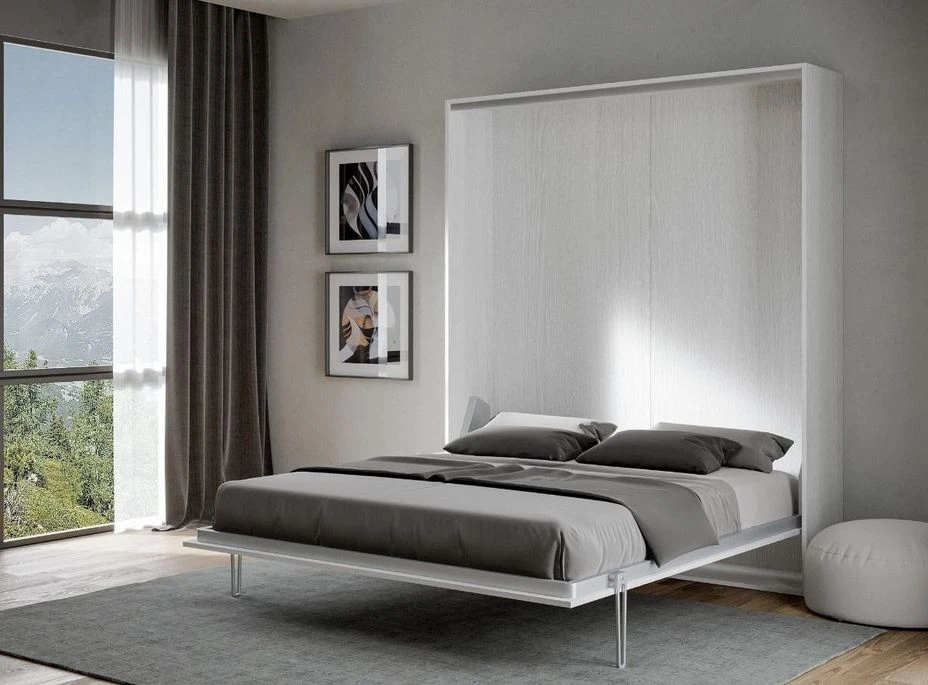 Lit Escamotable Vertical Frêne Blanc Et Porte Orange Kanto 160x190 Cm 2 Lit Escamotable Vertical Frêne Blanc Et Porte Orange Kanto 160x190 Cm – Image 2