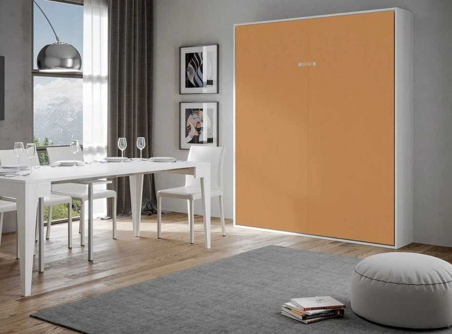 Lit Escamotable Vertical Frêne Blanc Et Porte Orange Kanto 160x190 Cm 1 Lit Escamotable Vertical Frêne Blanc Et Porte Orange Kanto 160x190 Cm