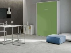 Lit Escamotable Vertical Frêne Blanc Et Porte Verte Kanto 140x190 Cm