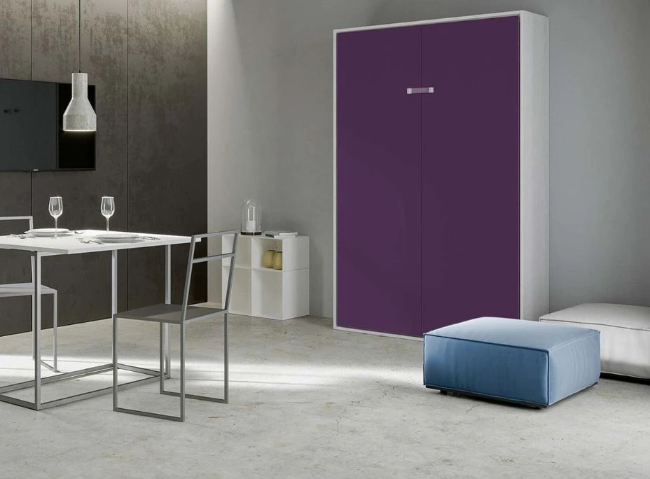 Lit Escamotable Vertical Frêne Blanc Et Porte Violet Kanto 140x190 Cm 1 Lit Escamotable Vertical Frêne Blanc Et Porte Violet Kanto 140x190 Cm