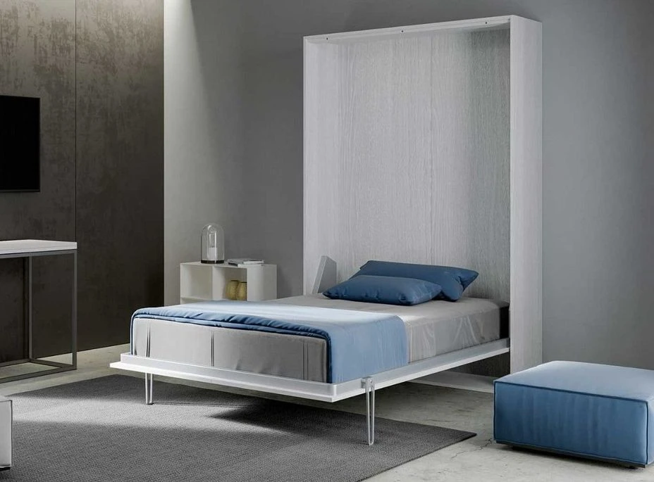 Lit Escamotable Vertical Frêne Blanc Et Porte Violet Kanto 140x190 Cm 2 Lit Escamotable Vertical Frêne Blanc Et Porte Violet Kanto 140x190 Cm – Image 2