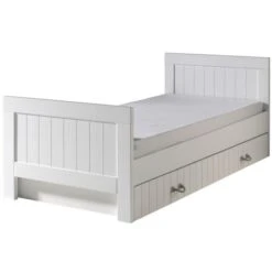 Lit Gigogne 90x200 Cm Avec Sommier Laqué Blanc Lewis