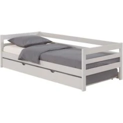 Lit Gigogne - Bois Pin Massif - Blanc - Sommier Inclus - 2x90x190 Cm - SIMBA