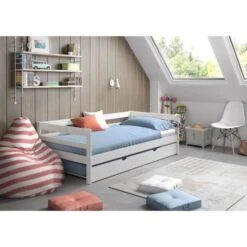 Lit Gigogne - Bois Pin Massif - Blanc - Sommier Inclus - 2x90x190 Cm - SIMBA -Vente De Chambre lit gigogne bois pin massif blanc sommier inclus 2x90x190 cm simba 3770017653182 1110770