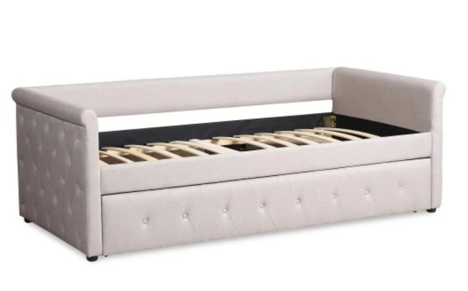 Lit Gigogne Tissu Beige Capitonné Mark 90 1 Lit Gigogne Tissu Beige Capitonné Mark 90