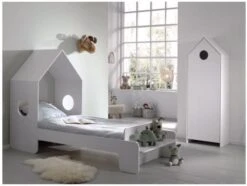 Lit Maison 70x140 Cm Avec Banc Bois Laqué Blanc Camila -Vente De Chambre lit maison 70x140 cm avec banc bois laque blanc casami 5420070232302 381492