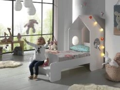 Lit Maison 70x140 Cm Avec Banc Bois Laqué Blanc Camila -Vente De Chambre lit maison 70x140 cm avec banc bois laque blanc casami 5420070232302 594113
