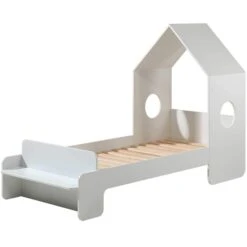 Lit Maison 70x140 Cm Avec Banc Bois Laqué Blanc Camila