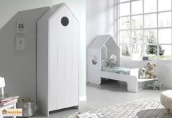 Lit Maison 90x200 Cm Avec Banc Bois Laqué Blanc Camila -Vente De Chambre lit maison 90x200 cm avec banc bois laque blanc casami 5420070232333 594124