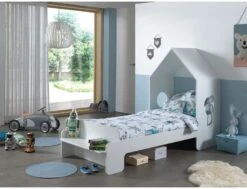 Lit Maison 90x200 Cm Avec Banc Bois Laqué Blanc Camila -Vente De Chambre lit maison 90x200 cm avec banc bois laque blanc casami 5420070232333 594127
