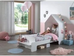 Lit Maison 90x200 Cm Avec Banc Bois Laqué Blanc Camila -Vente De Chambre lit maison 90x200 cm avec banc bois laque blanc casami 5420070232333 594130