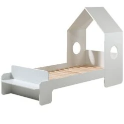 Lit Maison 90x200 Cm Avec Banc Bois Laqué Blanc Camila