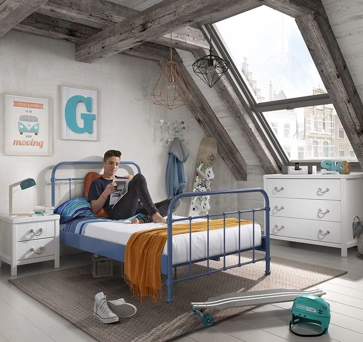 Lit Métal Bleu New York 120x200 Cm 3 Lit Métal Bleu New York 120x200 Cm – Image 3