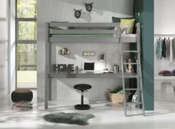 Lit Mezzanine 90x200 Cm Avec Bureau Pin Massif Gris Pino -Vente De Chambre lit mezzanine 90x200 cm avec bureau pin massif gris pino 5420070235044 717160