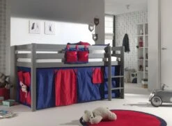 Lit Mezzanine 90x200 Cm Avec Tente Domino Pin Massif Gris Pino -Vente De Chambre lit mezzanine 90x200 cm avec tente domino pin massif gris pino 5420070234443 696873