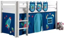 Lit Mezzanine 90x200 Cm Avec Tente Et 3 Pochettes Astra Pin Massif Blanc Pino