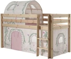Lit Mezzanine 90x200 Cm Avec Tente Et Tunnel Contra Pin Massif Clair Pino