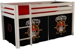 Lit Mezzanine 90x200 Cm Avec Tente Pirate Noir Pin Massif Blanc Pino