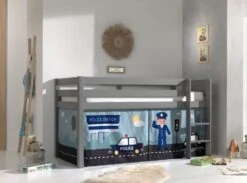 Lit Mezzanine 90x200 Cm Avec Tente Police Pin Massif Gris Pino -Vente De Chambre lit mezzanine 90x200 cm avec tente police pin massif gris pino 5420070236492 696888