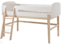 Lit Mezzanine 90x200 Cm Laqué Blanc Et Pin Massif Clair Kiddy