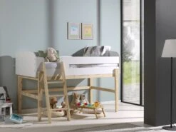 Lit Mezzanine 90x200 Cm Laqué Blanc Et Pin Massif Clair Kiddy -Vente De Chambre lit mezzanine 90x200 cm laque blanc et pin massif clair kiddy 5420070226608 267607
