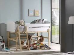 Lit Mezzanine 90x200 Cm Laqué Blanc Et Pin Massif Clair Kiddy -Vente De Chambre lit mezzanine 90x200 cm laque blanc et pin massif clair kiddy 5420070226608 267608