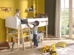 Lit Mezzanine 90x200 Cm Laqué Blanc Et Pin Massif Clair Kiddy -Vente De Chambre lit mezzanine 90x200 cm laque blanc et pin massif clair kiddy 5420070226608 267610