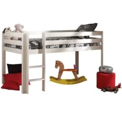 Lit Mezzanine 90x200 Cm Pin Massif Laqué Blanc Pino 2