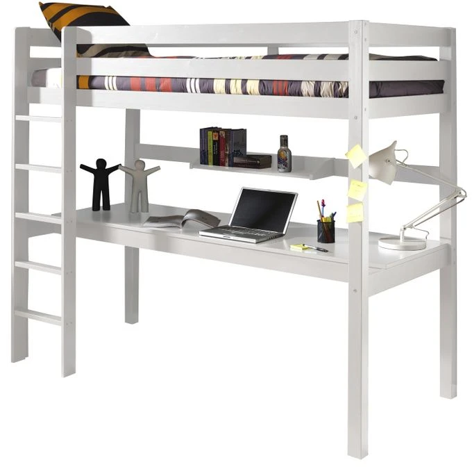 Lit Mezzanine Avec Bureau Pin Massif Blanc Pino 90x200 Cm 1 Lit Mezzanine Avec Bureau Pin Massif Blanc Pino 90x200 Cm