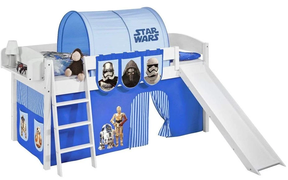 Lit Mezzanine Blanc Avec Toboggan Et Rideau Star Wars Bleu 90x190 Cm 1 Lit Mezzanine Blanc Avec Toboggan Et Rideau Star Wars Bleu 90x190 Cm