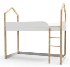 Lit Mezzanine Bois Massif Clair Et Blanc Casa 90x190 Cm