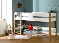 Lit Mezzanine Haut 90x190 Cm Blanc Et Hêtre Massif Clair Scandi -Vente De Chambre lit mezzanine haut 90x190 cm blanc et hetre massif clair scandi 3700429611883 654714