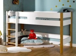 Lit Mezzanine Haut 90x190 Cm Blanc Et Hêtre Massif Clair Scandi -Vente De Chambre lit mezzanine haut 90x190 cm blanc et hetre massif clair scandi 3700429611883 654715