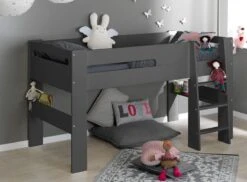 Lit Mezzanine Mi-hauteur 90x190 Cm Bois Gris Foncé London