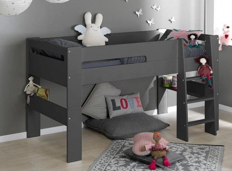 Lit Mezzanine Mi-hauteur 90x190 Cm Bois Gris Foncé London 1 Lit Mezzanine Mi-hauteur 90x190 Cm Bois Gris Foncé London