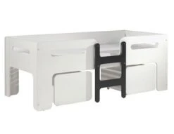 Lit Mi-hauteur 90x200 Cm Blanc Et Noir Avec Tiroirs Et Sommier Luca