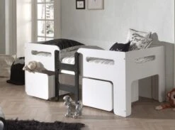 Lit Mi-hauteur 90x200 Cm Blanc Et Noir Avec Tiroirs Et Sommier Luca -Vente De Chambre lit mi hauteur 90x200 cm blanc et noir avec tiroirs et sommier luca 5420070235488 675882