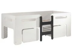 Lit Mi-hauteur 90x200 Cm Blanc Et Noir Avec Tiroirs Et Sommier Luca -Vente De Chambre lit mi hauteur 90x200 cm blanc et noir avec tiroirs et sommier luca 5420070235488 675883