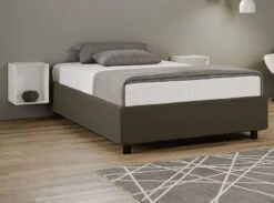 Lit Simili Cuir Gris Sur Mesure Avec Sommier Avotra 120x190 Cm